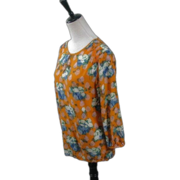 Crosby Orange/Blue Floral Pull Over 3/4 Sleeve Blouse Size Small - Picture 3 of 7